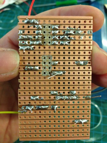 The soldered side of the amplifier.